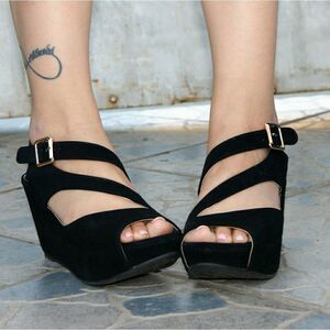 Black Faux Suede Wedge